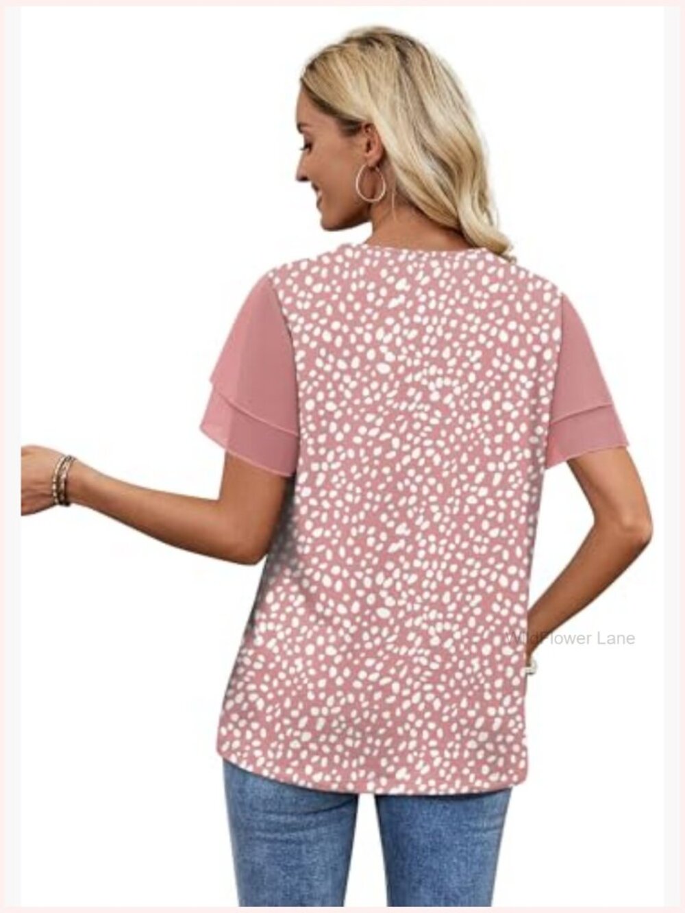 Ruffle Sleeve Chiffon Blouse Short Sleeve Summer Beach Vacation Top - Picture 5 of 5